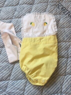 The Beaufort Bonnet Company Yellow Lemon-Embroidered Baby One-Piece